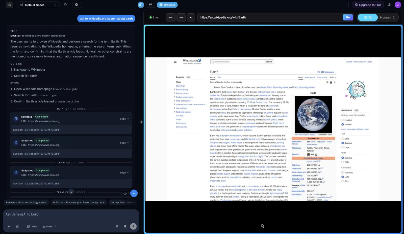JenesisAI Live AI-Powered Browser